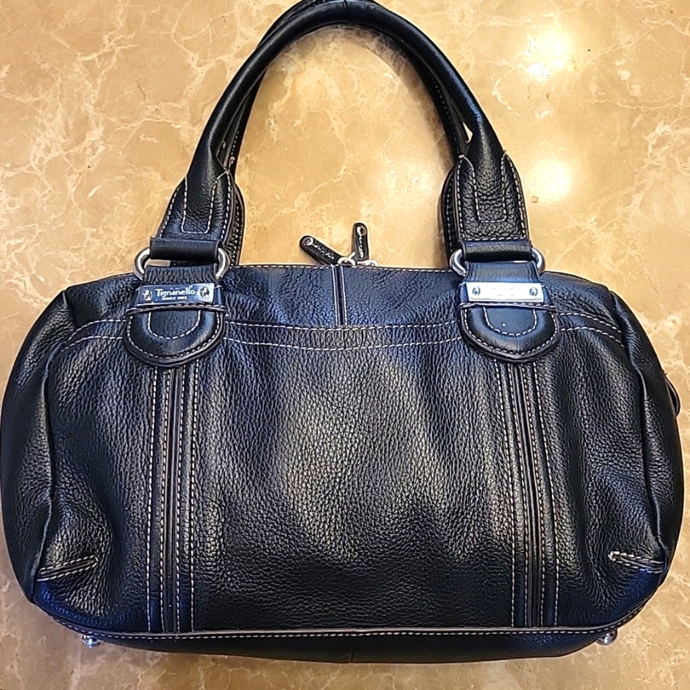 Tignanello Genuine Soft Black Leather Shoulder/Handbag with Silver Accents